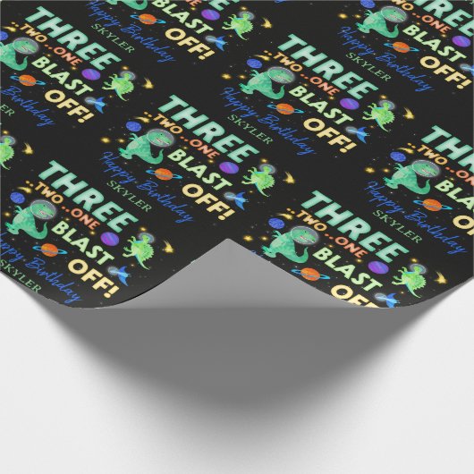 Papier Cadeau Fête d'anniversaire 3 ans Dinosaure Espace Décolla (Coin)