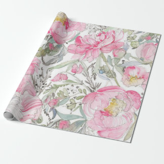 Papier Cadeau Fête d'anniversaire à l'aquarelle florale rose Mar