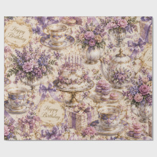 Papier Cadeau Fête d'anniversaire au thé à la lavande victorienn