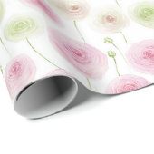 Papier Cadeau Fête d'anniversaire aux fleurs de renoncule rose m (Coin rond)