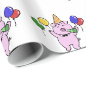 Papier Cadeau Fête d'anniversaire avec un cochon mignon|choisir  (Coin rond)