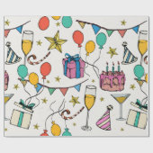 Papier Cadeau fête d'anniversaire ballons cake champagne (Plat)