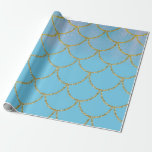 Papier Cadeau Fête d'anniversaire Blue & Gold Shimmer Mermaid<br><div class="desc">Papier d'emballage</div>