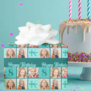 Papier Cadeau Fête d'anniversaire chic sarcelle Collage photo pe