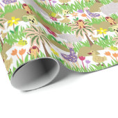 Papier Cadeau Fête d'anniversaire d'animaux Safari (Coin rond)