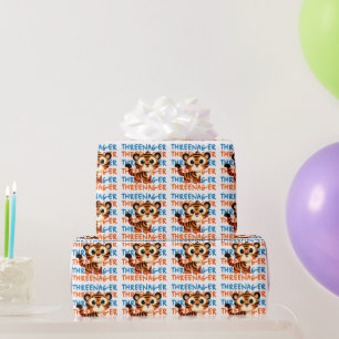 Papier Cadeau Fête d'anniversaire de 3 ans de Tiger Boy Threenag