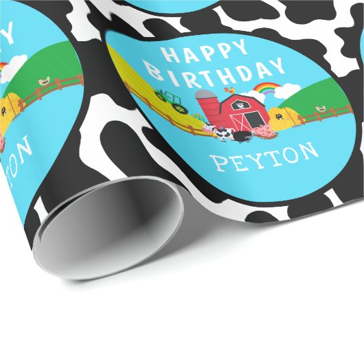 Papier Cadeau Fête d'anniversaire de Barnyard Farm Animal (Coin rond)