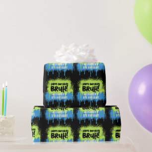 Papier Cadeau Fête d'anniversaire de Bruh Boy Neon Graffiti Vert