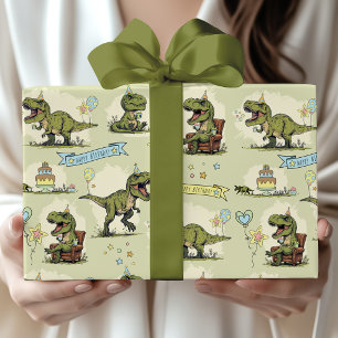 Papier Cadeau Fête d'anniversaire de garçon T Rex dinosaure Jura