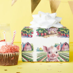 Papier Cadeau Fête d'anniversaire de la Fille au Cochon de la Fe