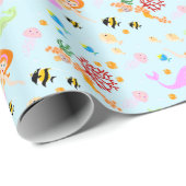 Papier Cadeau Fête d'anniversaire de la Sirène et de ses amis (Coin rond)