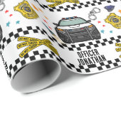 Papier Cadeau Fête d'anniversaire de la voiture de police (Coin rond)