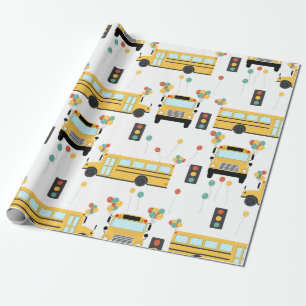 Papier Cadeau Fête d'anniversaire des enfants du bus scolaire ja