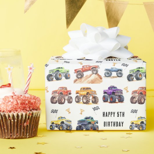 Papier Cadeau Fête d'anniversaire des Enfants Monster Trucks (Fête d'anniversaire)