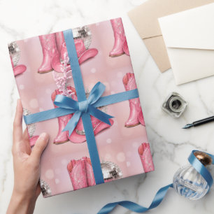 Papier Cadeau Fête d'anniversaire disco cowgirl rose