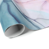 Papier Cadeau Fête d'anniversaire Ethereal Turquoise & rose Inky (Coin rond)