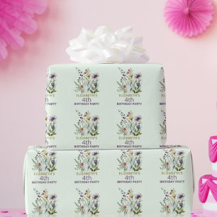 Papier Cadeau Fête d'anniversaire florale aquarelle de fleurs sa