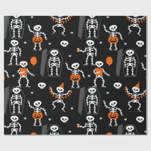 Papier Cadeau fête d'anniversaire halloween squelette cercueil c