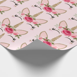 Papier Cadeau Fête d'anniversaire licorne paillettes dorées et f
