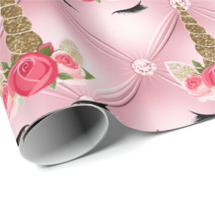 Papier Cadeau Fête d'anniversaire licorne paillettes dorées et r