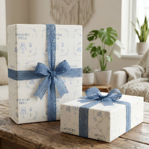 Papier Cadeau Fête d'anniversaire Minimaliste Bleu Joyeux Annive