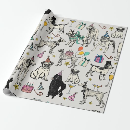Papier Cadeau fête d'anniversaire pour chiens lunettes (Déroulé)