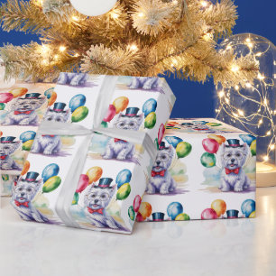 Papier Cadeau Fête d'anniversaire pour enfants Westie à l'aquare
