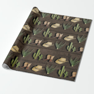 Papier Cadeau Fête d'anniversaire western cow-boy rustique en bo