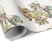 Papier Cadeau Fête d'anniversaire Wild One Cute Dinosaur (Coin rond)