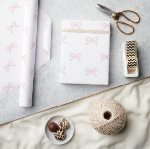 Papier Cadeau Fête de Bébé Fille Mignonne Chic Motif Ruban Rose