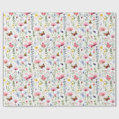 Papier Cadeau Fête de bébé Fleurs Papillons Rose Bleu (Plat)