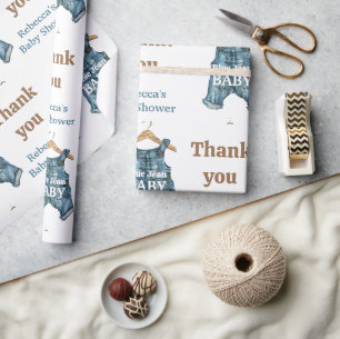 Papier Cadeau Fête de Bébé Garçon en Jean Bleu Moderne
