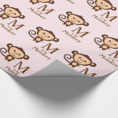 Papier Cadeau Fête de bébé singe pour filles (Coin)