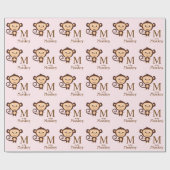Papier Cadeau Fête de bébé singe pour filles (Plat)