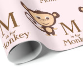 Papier Cadeau Fête de bébé singe pour filles (Coin rond)