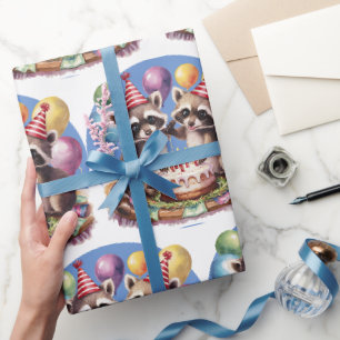Papier Cadeau fête de cinq ans jumeaux mapache bébé racoon