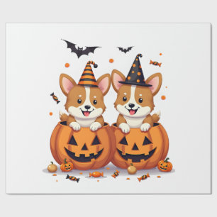 Papier Cadeau Fête de Corgi Citrouille