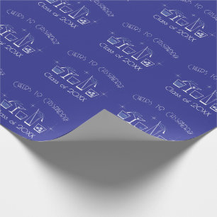 Papier Cadeau Fête de fin d'études Casquette et Cocktail Bleu