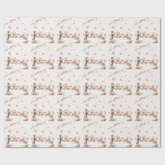 Papier Cadeau Fête de fleurs avec chats (Plat)