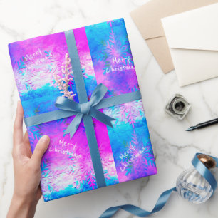 Papier Cadeau Fête de flocon de neige violet bleu fractal Crava