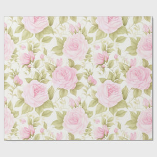 Papier cadeau Fête de Jardin Rose Rose et Sauge