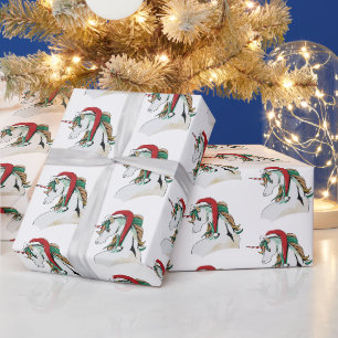 Papier Cadeau fête de la licorne de Noël carrelée