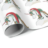 Papier Cadeau fête de la licorne de Noël carrelée (Coin rond)