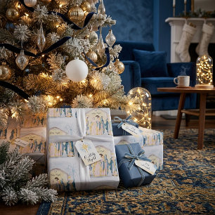 Papier Cadeau Fête de la nativité or et bleu
