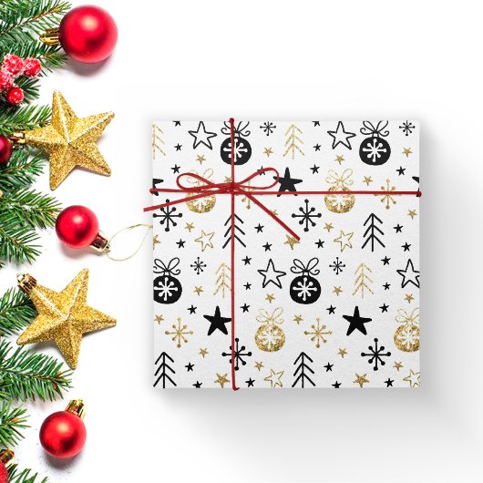 Papier Cadeau Fête de la Parties scintillant d'or Fête de Noël S