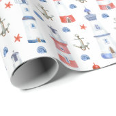 Papier Cadeau fête de la plage du phare carrelé (Coin rond)