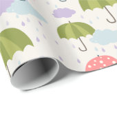 Papier Cadeau Fête de la pluie d'automne avec Motif parapluie (Coin rond)