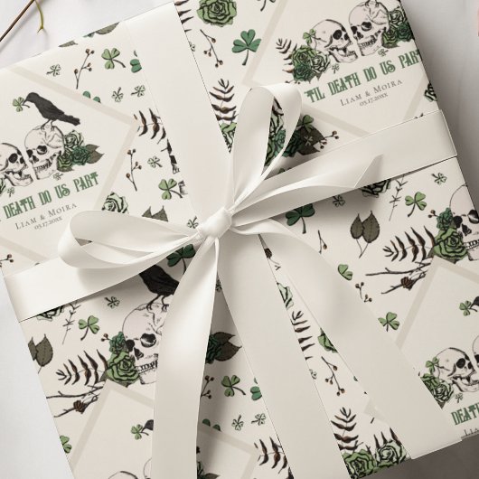 Papier Cadeau Fête de la Saint-Patrick gothique Fleurs Crânes Ma
