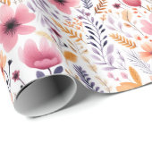 Papier Cadeau Fête de mariage Bohème Fleur sauvage Rose Orange (Coin rond)