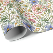 Papier Cadeau Fête de mariage Fête pour bébé Fleurs sauvages ros (Coin rond)